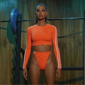 Adidas x Ivy Park 2-Piece Bikini Set Snap Bottoms Bustier Top Solar Orange S/M